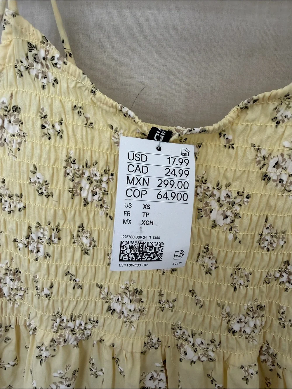H&M Yellow Floral Tie-Shoulder Maxi Dress